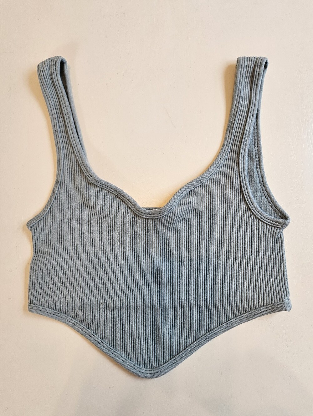 Zara - Ribbed Scoop Tank Crop Top - Dusty Blue
